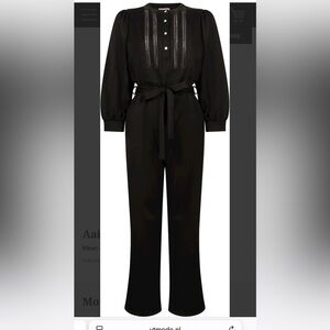 AAIKO Black Chic Mounia Jumpsuit (size M) with Wide-Leg and Puff Sleeves